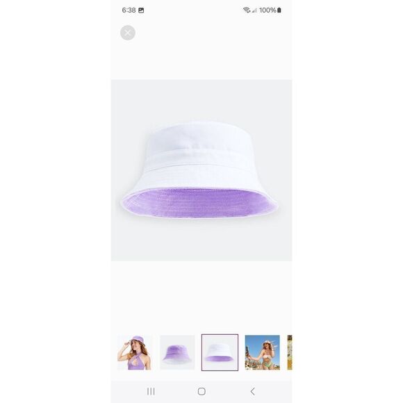 New Fabletics Reversible Terry Bucket Hat Wild Wisteria Bright White Cap main image 3